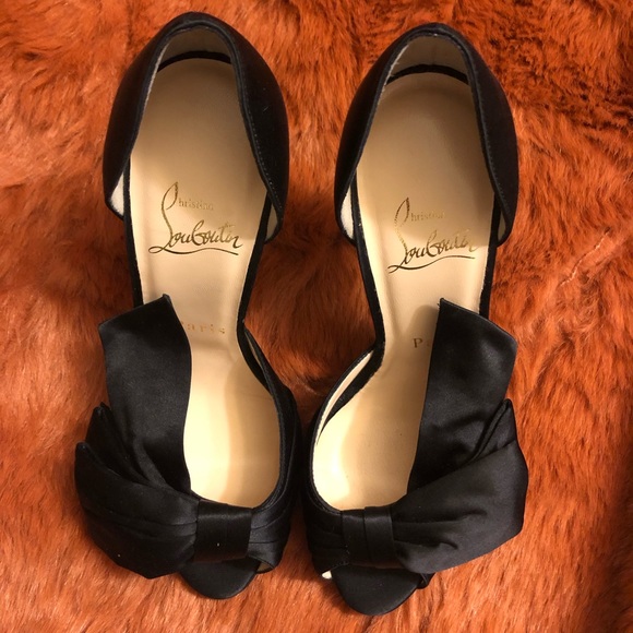 Christian Louboutin Shoes - Christian Louboutin Black Bow T Dorcet Satin Pumps